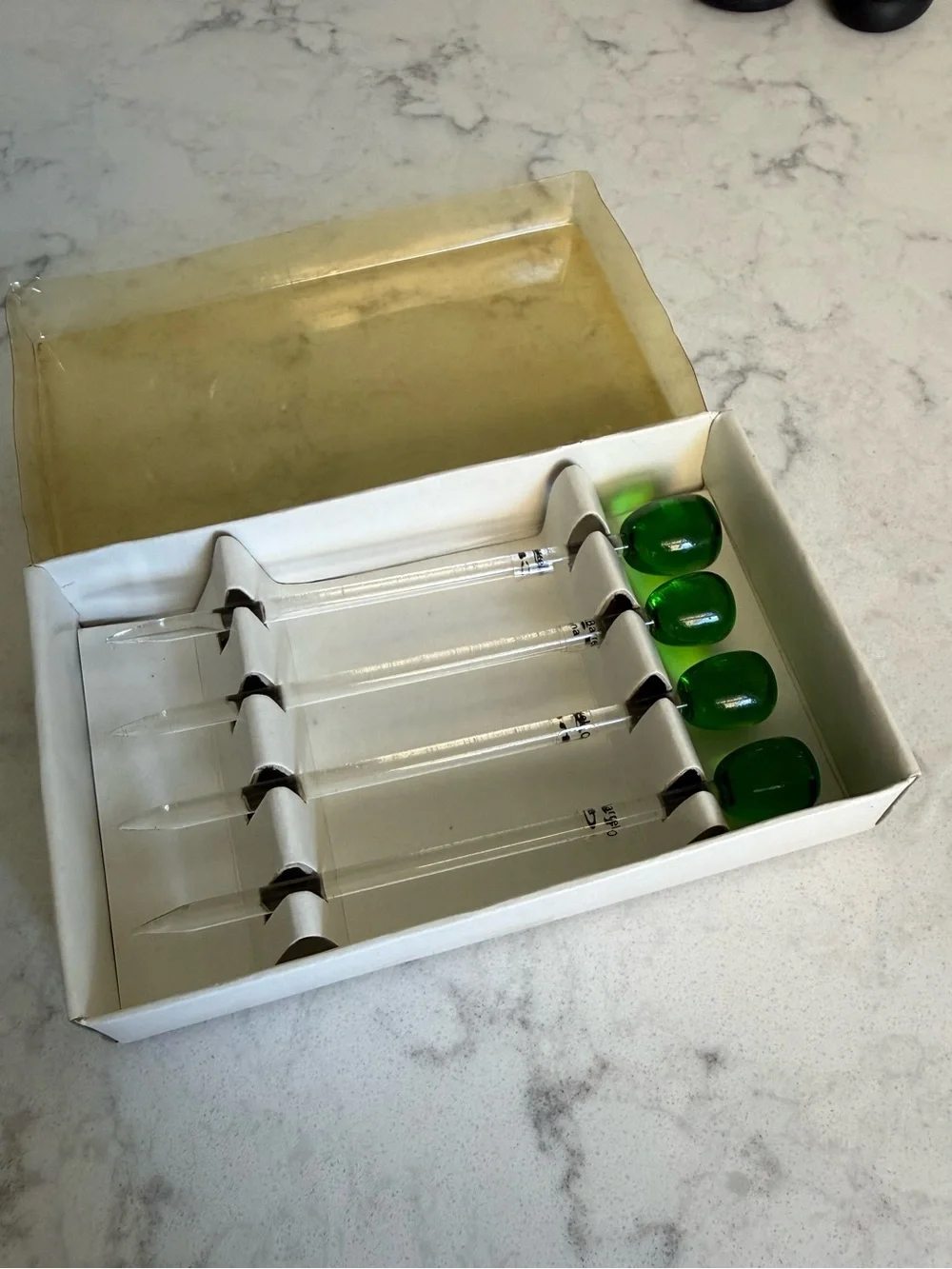 Vintage Crate & Barrel set of 4 Glass Olive Cocktail Picks Swizzle Sticks, New